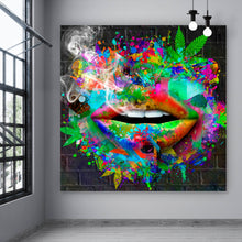 Lade das Bild in den Galerie-Viewer, Aluminiumbild gebürstet Canabis Lippen Quadrat
