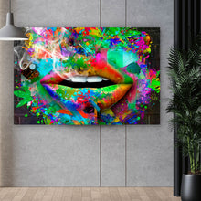 Lade das Bild in den Galerie-Viewer, Acrylglasbild Canabis Lippen Querformat

