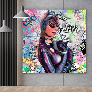 Aluminiumbild Catgirl Pop Art Quadrat