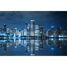 Lade das Bild in den Galerie-Viewer, Aluminiumbild gebürstet Chicago bei Nacht Querformat
