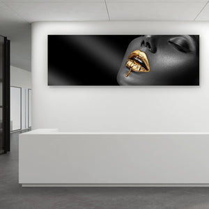 Leinwandbild Chrome Lippen Gold Panorama