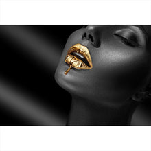 Lade das Bild in den Galerie-Viewer, Acrylglasbild Chrome Lippen Gold Querformat
