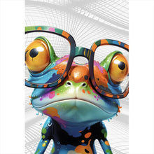 Lade das Bild in den Galerie-Viewer, Spannrahmenbild Bunter Frosch mit Brille Hochformat
