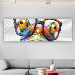 Aluminiumbild Bunter Frosch mit Brille Panorama