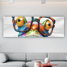Lade das Bild in den Galerie-Viewer, Aluminiumbild gebürstet Bunter Frosch mit Brille Panorama

