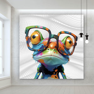 Leinwandbild Bunter Frosch mit Brille Quadrat