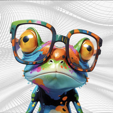 Lade das Bild in den Galerie-Viewer, Leinwandbild Bunter Frosch mit Brille Quadrat
