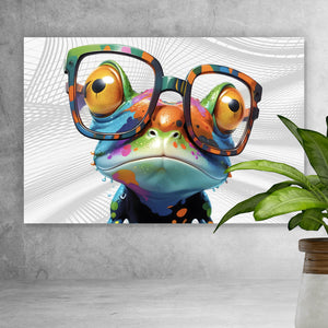Leinwandbild Bunter Frosch mit Brille Querformat