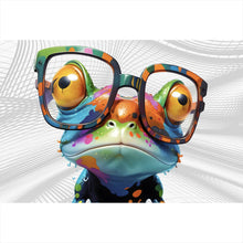 Lade das Bild in den Galerie-Viewer, Acrylglasbild Bunter Frosch mit Brille Querformat
