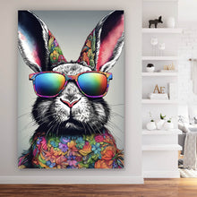 Lade das Bild in den Galerie-Viewer, Poster Cooler Hase mit Regenbogenbrille Hochformat
