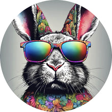 Lade das Bild in den Galerie-Viewer, Aluminiumbild gebürstet Cooler Hase mit Regenbogenbrille Kreis
