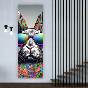Poster Cooler Hase mit Regenbogenbrille Panorama Hoch