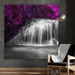 Spannrahmenbild Deep Forest Waterfall Quadrat