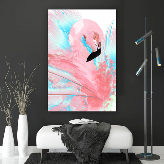 Leinwandbild Digital Art Flamingo Hochformat
