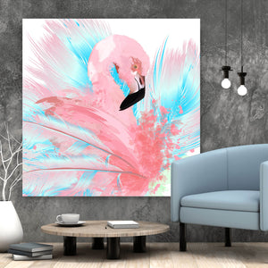 Aluminiumbild gebürstet Digital Art Flamingo Quadrat