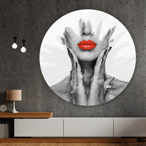 Aluminiumbild gebürstet Digital Art Frau Mit Roten Lippen Kreis