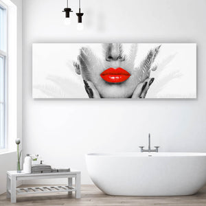 Spannrahmenbild Digital Art Frau Mit Roten Lippen Panorama