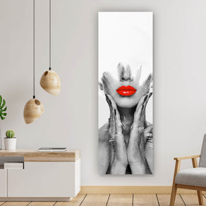 Aluminiumbild Digital Art Frau Mit Roten Lippen Panorama Hoch