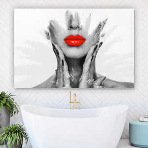 Aluminiumbild gebürstet Digital Art Frau Mit Roten Lippen Querformat