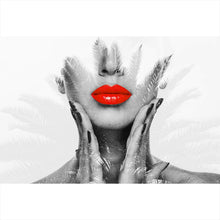 Lade das Bild in den Galerie-Viewer, Leinwandbild Digital Art Frau Mit Roten Lippen Querformat
