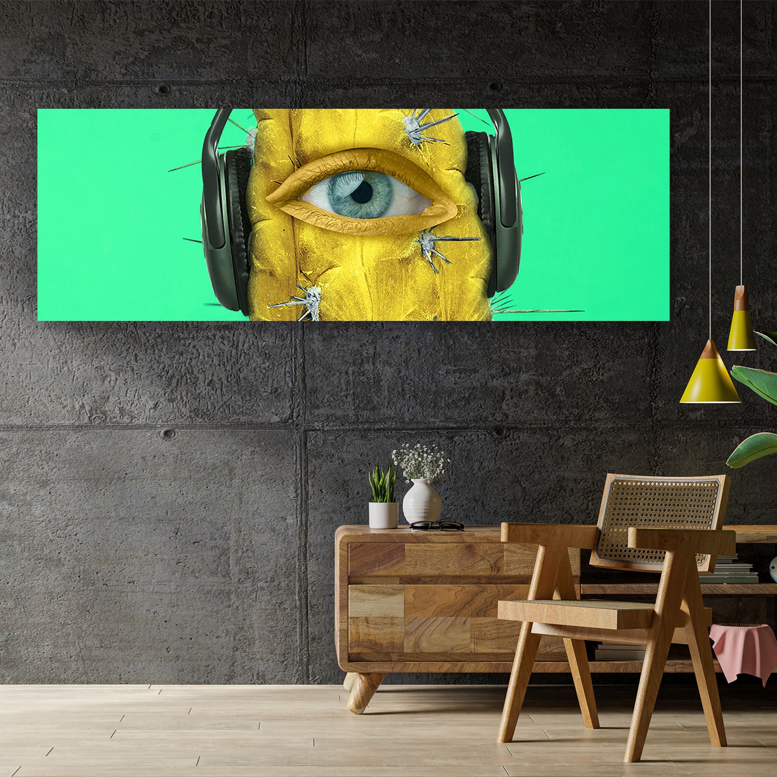 Leinwandbild Digital Art Kaktus im Panorama, Aufhängefertig &  Versandkostenfrei – Wandguru