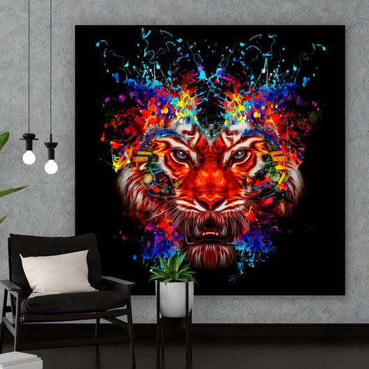 Acrylglasbild Digital Art Tigerkopf Quadrat