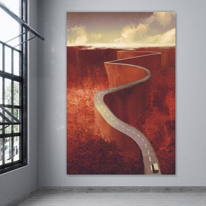 Leinwandbild Digitale Malerei einer kurvigen Straße Hochformat