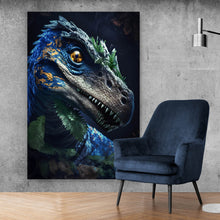 Lade das Bild in den Galerie-Viewer, Aluminiumbild gebürstet Dinosaurier Bunt Digital Hochformat
