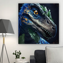 Lade das Bild in den Galerie-Viewer, Aluminiumbild gebürstet Dinosaurier Bunt Digital Quadrat

