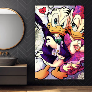 Aluminiumbild gebürstet Donald und Daisy in Crime Pop Art Hochformat