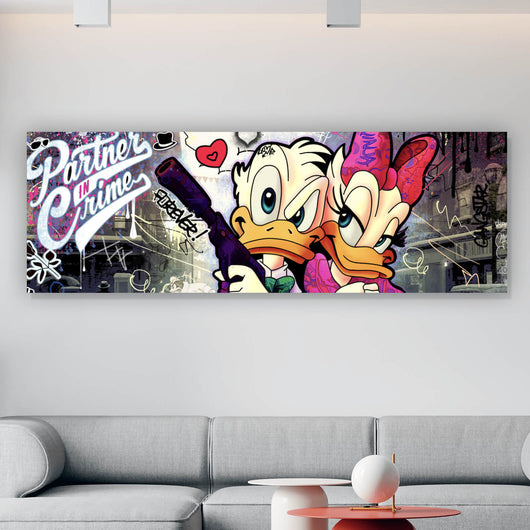 Aluminiumbild gebürstet Donald und Daisy in Crime Pop Art Panorama