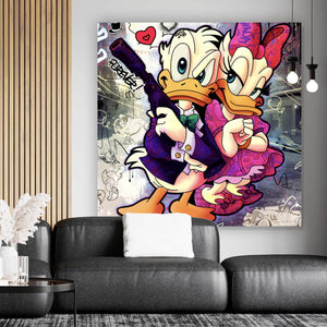 Acrylglasbild Donald und Daisy in Crime Pop Art Quadrat