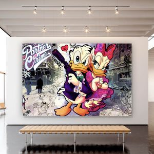 Aluminiumbild gebürstet Donald und Daisy in Crime Pop Art Querformat