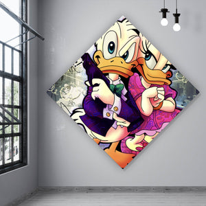 Aluminiumbild gebürstet Donald und Daisy in Crime Pop Art Raute
