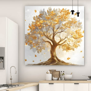 Aluminiumbild Edler Goldener Baum Quadrat