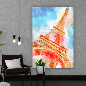 Aluminiumbild gebürstet Eiffelturm Aquarell Hochformat