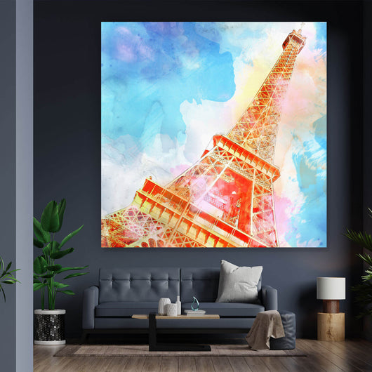 Aluminiumbild Eiffelturm Aquarell Quadrat