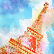 Lade das Bild in den Galerie-Viewer, Aluminiumbild gebürstet Eiffelturm Aquarell Quadrat
