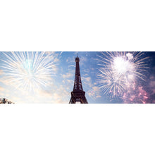Lade das Bild in den Galerie-Viewer, Aluminiumbild gebürstet Eiffelturm mit Feuerwerk Panorama
