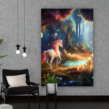 Lade das Bild in den Galerie-Viewer, Spannrahmenbild Einhorn im Wunderwald Hochformat
