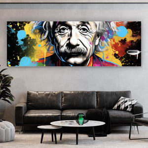 Spannrahmenbild Einstein Always Thinking Pop Art Panorama