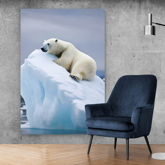 Leinwandbild Eisbär auf Eisscholle Digital Art Hochformat