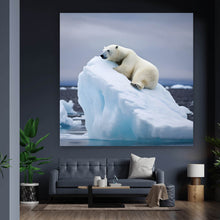 Lade das Bild in den Galerie-Viewer, Leinwandbild Eisbär auf Eisscholle Digital Art Quadrat
