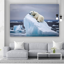 Lade das Bild in den Galerie-Viewer, Leinwandbild Eisbär auf Eisscholle Digital Art Querformat
