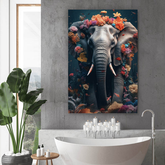 Spannrahmenbild Elefant Blumen Digital Art Hochformat