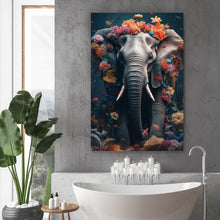 Lade das Bild in den Galerie-Viewer, Aluminiumbild gebürstet Elefant Blumen Digital Art Hochformat
