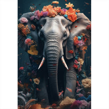 Lade das Bild in den Galerie-Viewer, Aluminiumbild gebürstet Elefant Blumen Digital Art Hochformat
