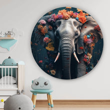 Lade das Bild in den Galerie-Viewer, Aluminiumbild gebürstet Elefant Blumen Digital Art Kreis
