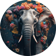 Lade das Bild in den Galerie-Viewer, Aluminiumbild gebürstet Elefant Blumen Digital Art Kreis
