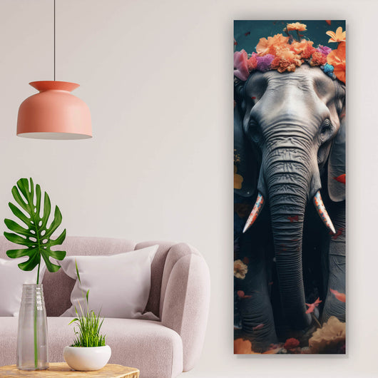 Aluminiumbild gebürstet Elefant Blumen Digital Art Panorama Hoch